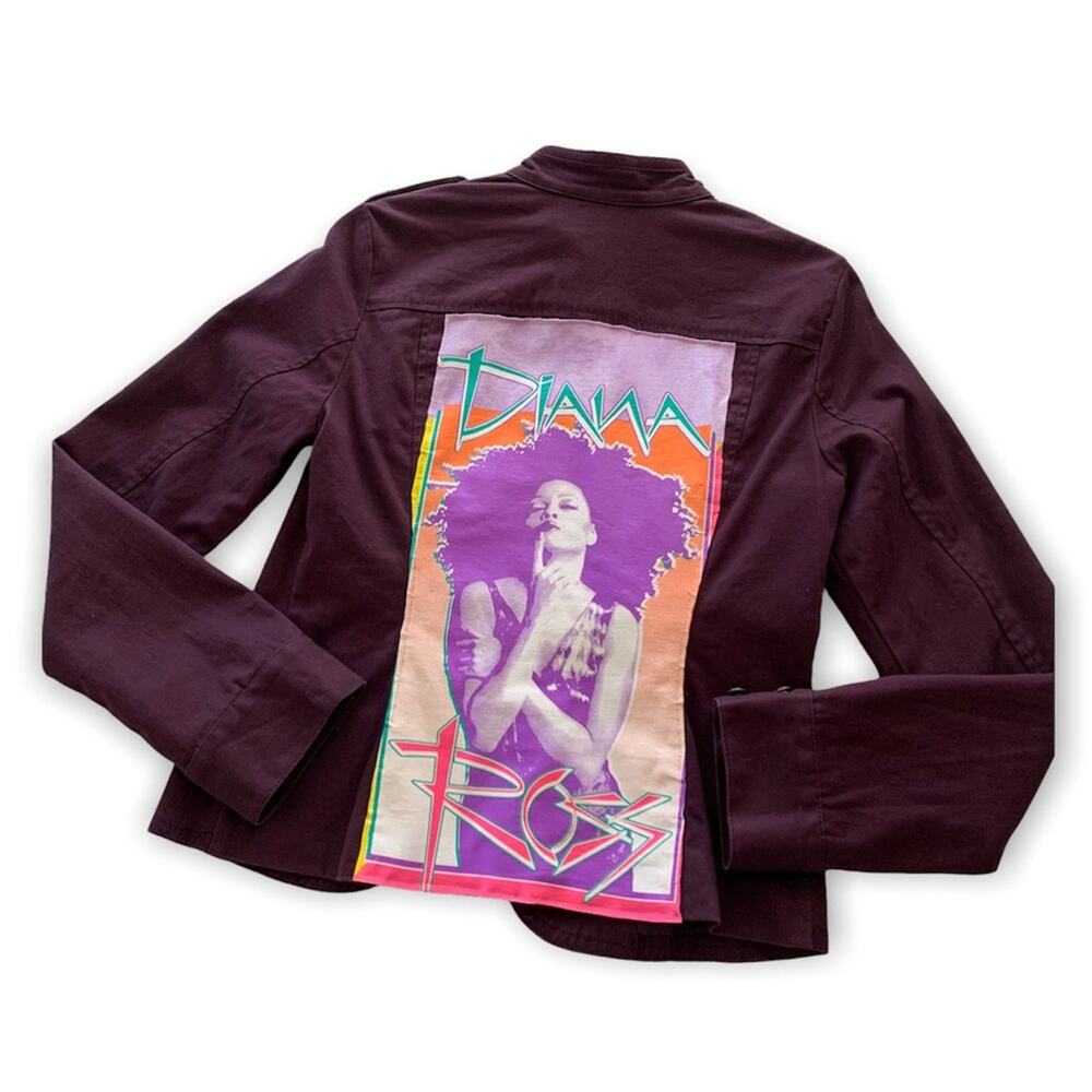 Reworked Apparel Diana Ross Graphic Purple Upcycled Blazer Jacket Women's Small